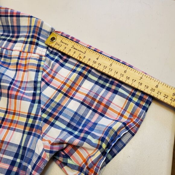 Arrow Shirt Men Large Button Up Collared Plaid Blue Pink Orange Short Sleeve Top - Picture 5 of 11
